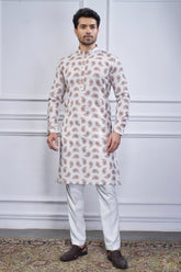 Off White Digital Paisley Printed Kurta Pajama